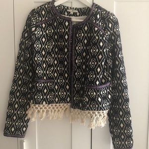 Embroidered Boho Blazer with Fringes